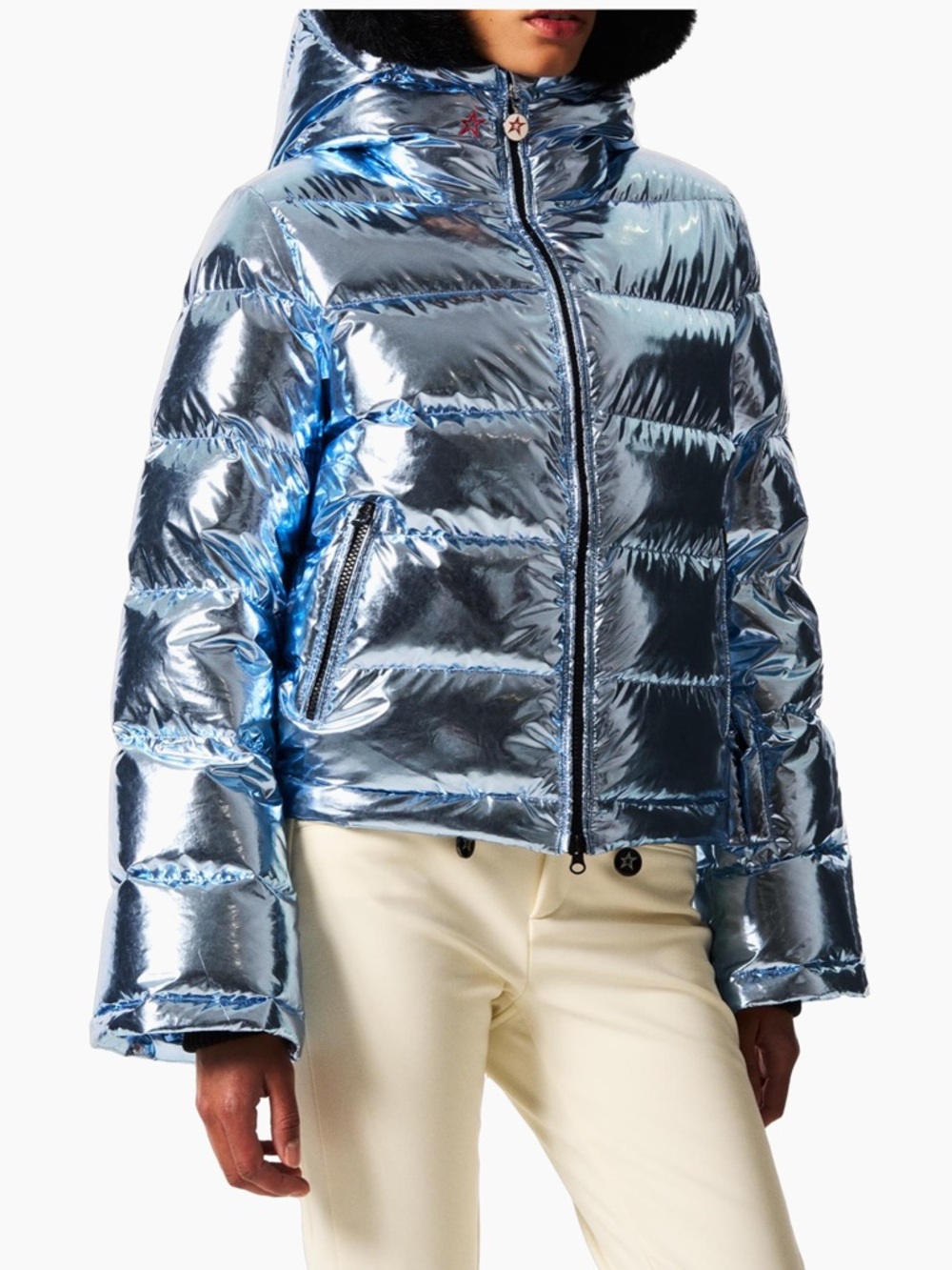 Perfect Moment polar flare houndstooth ski jacket M in light blue foil